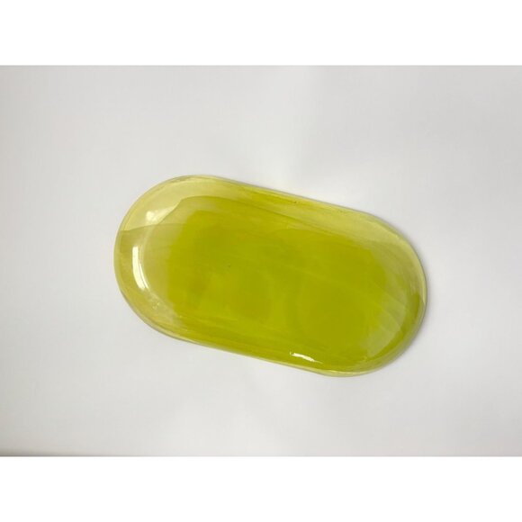 Lemon Lime Swirly Patterned Art Glass Oval Shaped Vintage Decorative Plate - Picture 10 of 13